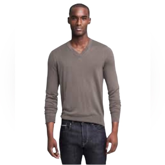 Banana Republic Silk Cashmere Luxury Blend Men's V Neck Sweater Classic Brown XL - Picture 2 of 8